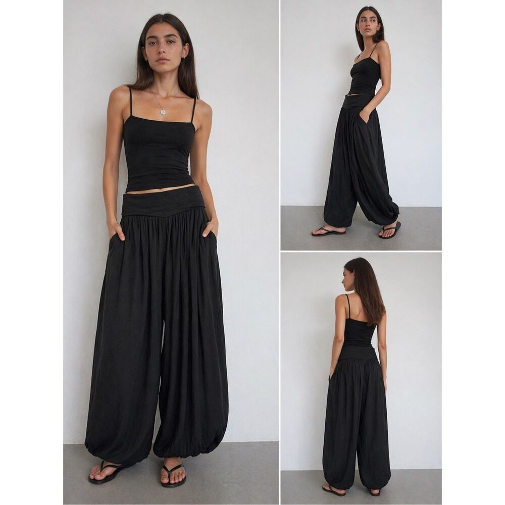 NWT NILE Black Harem Pants One Size (Fits M) Made in Italy Wide Leg Flowy